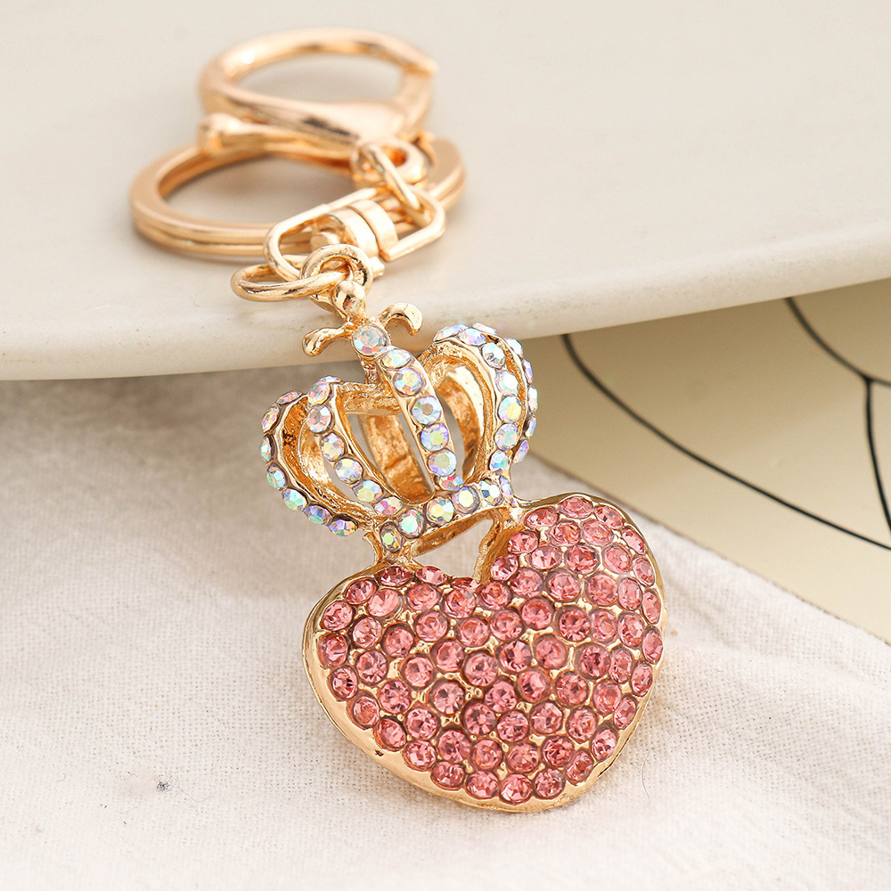 Crystal Rhinestone Crown Keychain Heart key rings Love Crown Crystal Keychain metal Key Chains Bag charm pendant diamond keyring