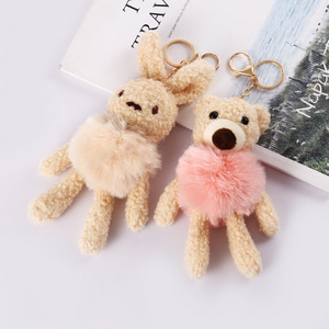 25CM Teddy Bear Plush Keychain Cute Lovely Faux Fur Pompom Bunny Rabbit Fluffy Key Chain Handbag Pendant Keyring