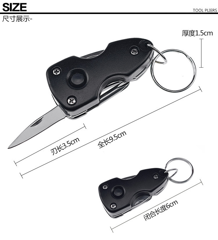 7in1 Camping Multifunction Tactical Key chains Tool Survival EDC Gear Folding Knife Opener LED Flashlight Screwdrivers Keychains