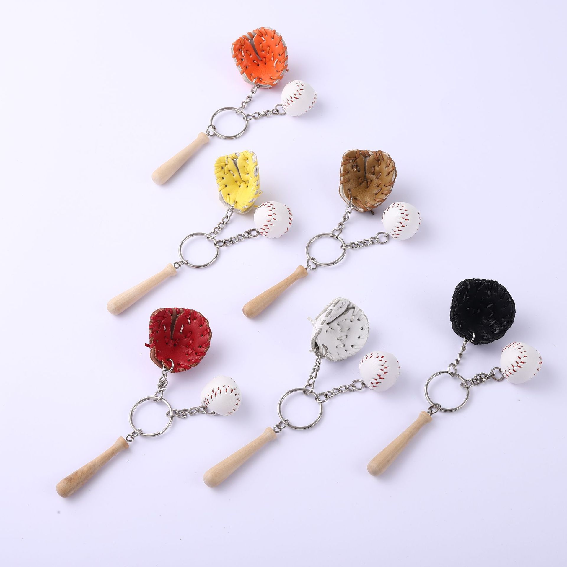 Wholesale Baseball keychain Set Baseball Glove Wooden Bat Pendant Sports Key chains car Key Rings Promotional Base ball keychain