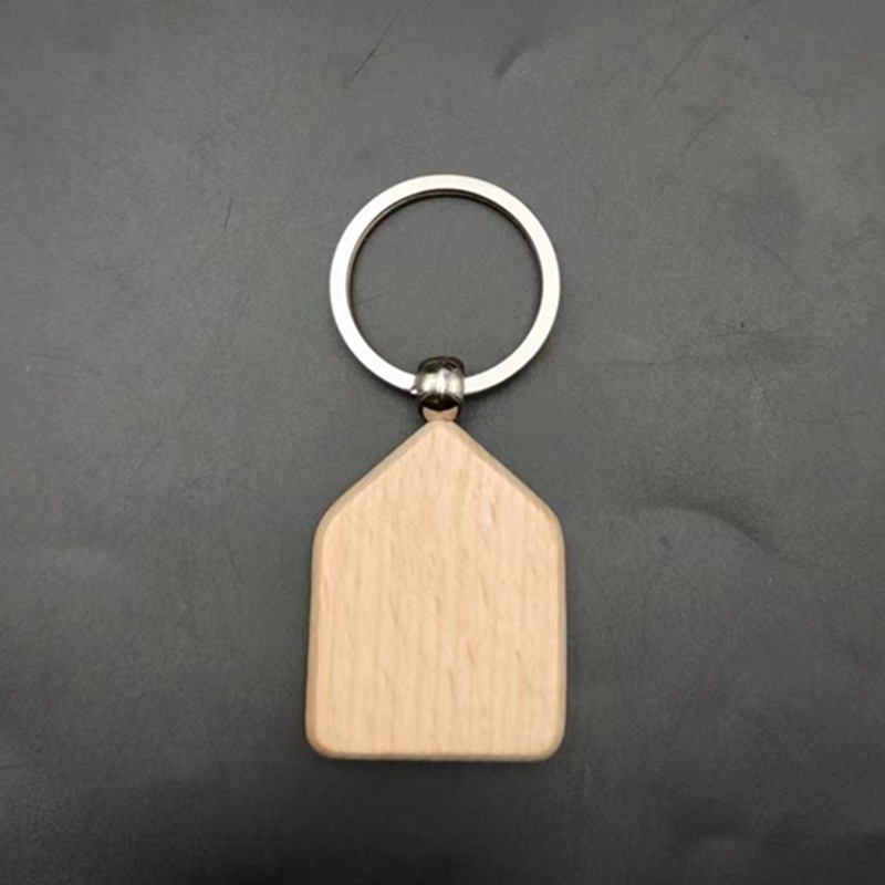 laser Engraved Blank Wooden Key Chains Rectangle diamond House Wood Keychain Blanks Key Ring Key Tags Personalized DIY souvenir