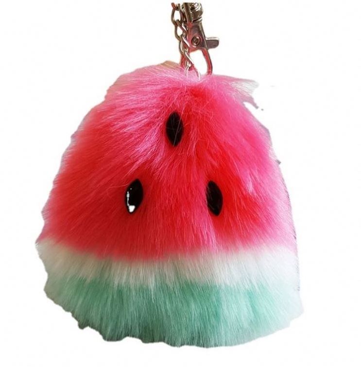 Mini watermelon Pom Pom Keychain watermelon Fluffy Puff Ball Key chains Cartoon fruit watermelon Plush Ball key rings bag charms