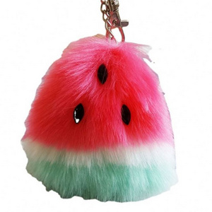 Mini watermelon Pom Pom Keychain watermelon Fluffy Puff Ball Key chains Cartoon fruit watermelon Plush Ball key rings bag charms