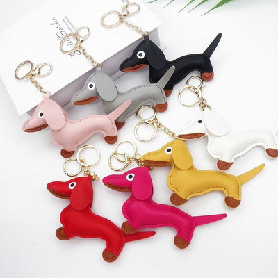 Wholesale Dog Dachshund Pu Leather Key chain Bag Charm Pendant Car Keyring Luxury Bag Parts Accessories luggage tags KeyChain