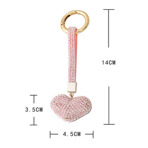 Lovers Key Rings Gift Bling Crystal Rhinestone Couples Key chains Fashion Peach Heart Shape Keychain Full Diamond Heart Keychain