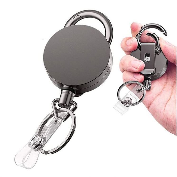 Custom Logo Retractable KeyChain Multifunction Badge Holder Reel with Steel Cable Wholesale Blank Key Chain Retractable KeyChain