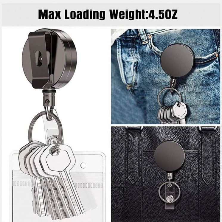 Custom Logo Retractable KeyChain Multifunction Badge Holder Reel with Steel Cable Wholesale Blank Key Chain Retractable KeyChain