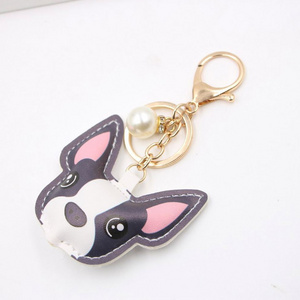 Wholesale Pu Leather Cartoon Dog Key chains For Women kids Bag charms Pendant  Punk Cute 3D French Bulldog Keychain accessories