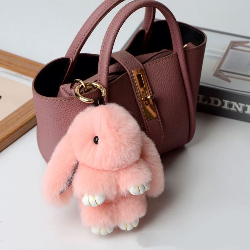 18cm Bunny Doll cute rabbit keychain Soft Cute Faux Fur Pom Pom Fluffy Plush keychains toys bag Pendant bunny fluffy keychain