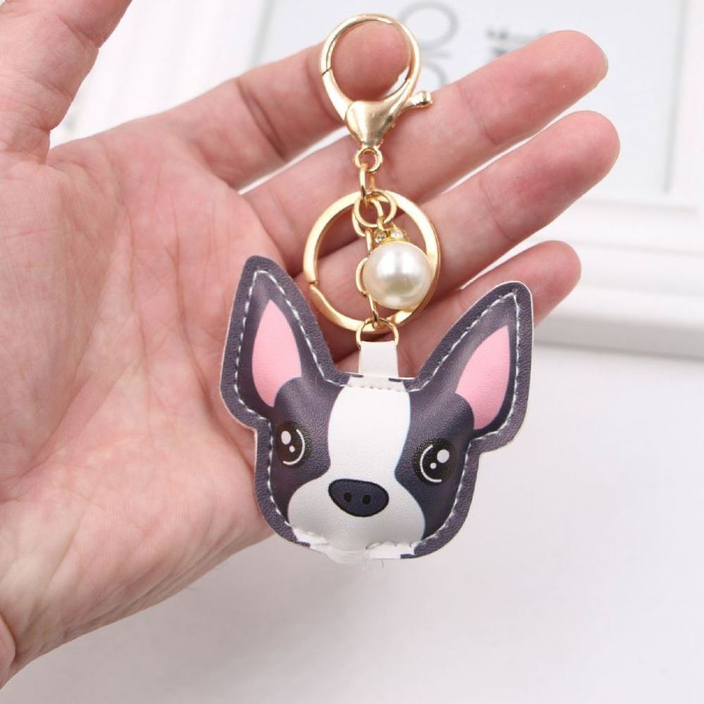 Wholesale Pu Leather Cartoon Dog Key chains For Women kids Bag charms Pendant  Punk Cute 3D French Bulldog Keychain accessories