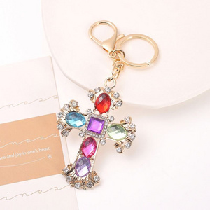 Fashion Luxury Corss Rhinestones Metal Key chain Crucifix Gold Car Key Cross Diamond Pendant Keychain Bling Charm Jesus Keychain