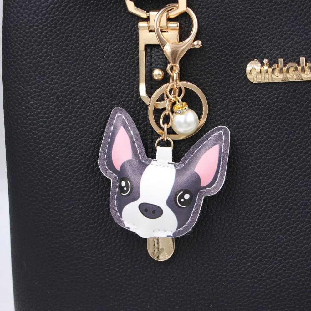 Wholesale Pu Leather Cartoon Dog Key chains For Women kids Bag charms Pendant  Punk Cute 3D French Bulldog Keychain accessories