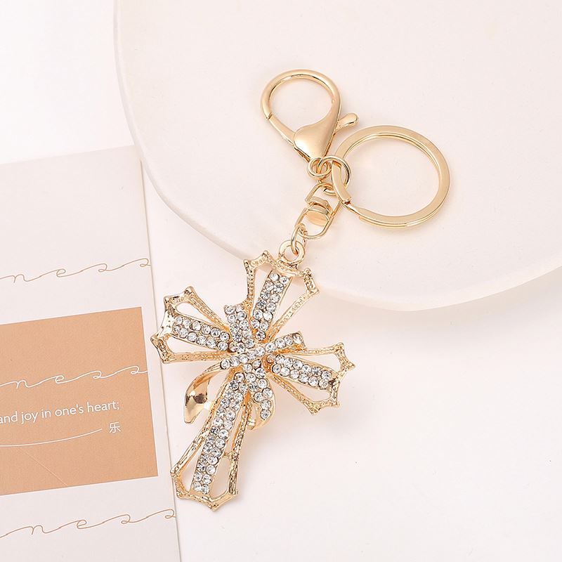 Fashion Luxury Corss Rhinestones Metal Key chain Crucifix Gold Car Key Cross Diamond Pendant Keychain Bling Charm Jesus Keychain