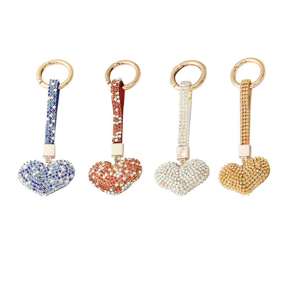 Lovers Key Rings Gift Bling Crystal Rhinestone Couples Key chains Fashion Peach Heart Shape Keychain Full Diamond Heart Keychain