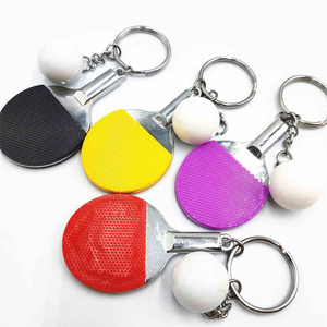 Wholesale promotion 3d mini Table Tennis simulation Keychain Ping Pong Key rings Table Tennis Racket Sports realistic Key chains