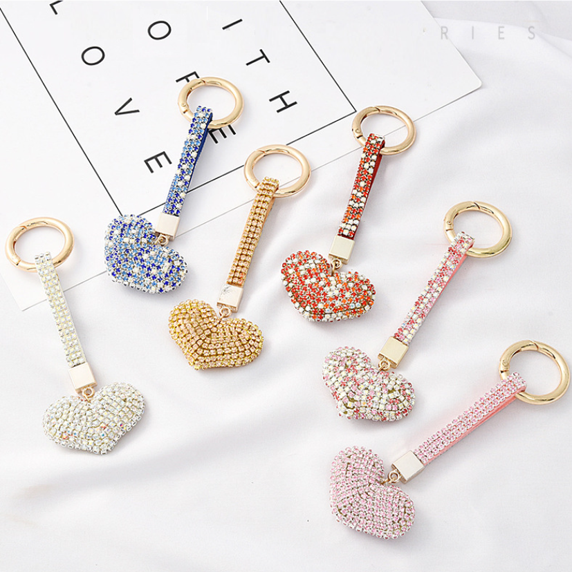 Lovers Key Rings Gift Bling Crystal Rhinestone Couples Key chains Fashion Peach Heart Shape Keychain Full Diamond Heart Keychain