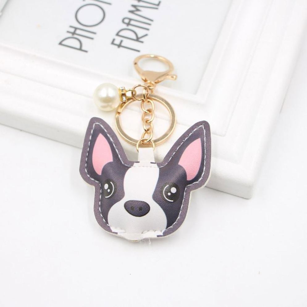 Wholesale Pu Leather Cartoon Dog Key chains For Women kids Bag charms Pendant  Punk Cute 3D French Bulldog Keychain accessories