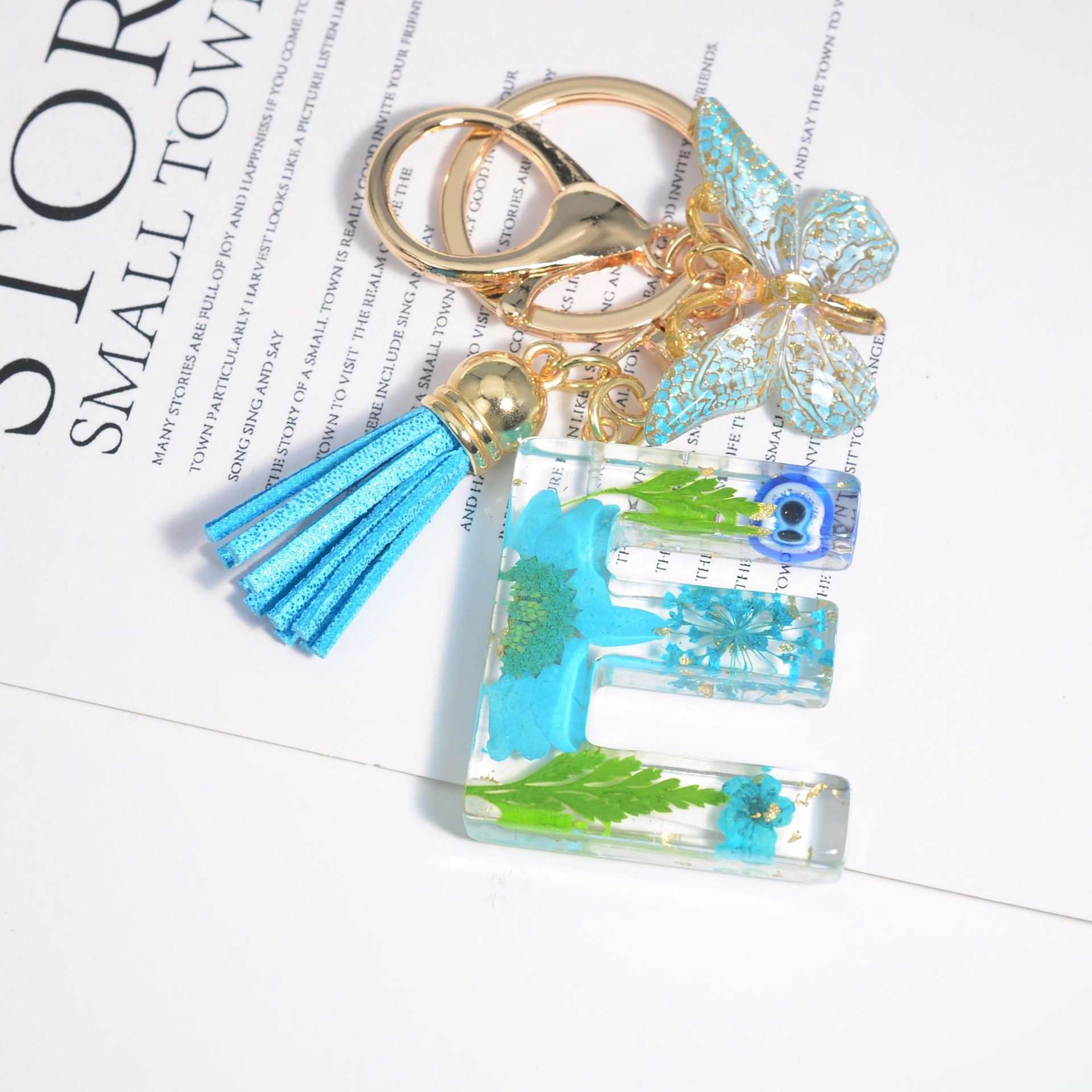 Epoxy Resin letter keychain Tassel Daisy Dried Flower Acrylic Butterfly Turkey Blue evil eye Key chains Gift Cute Girly Keychain