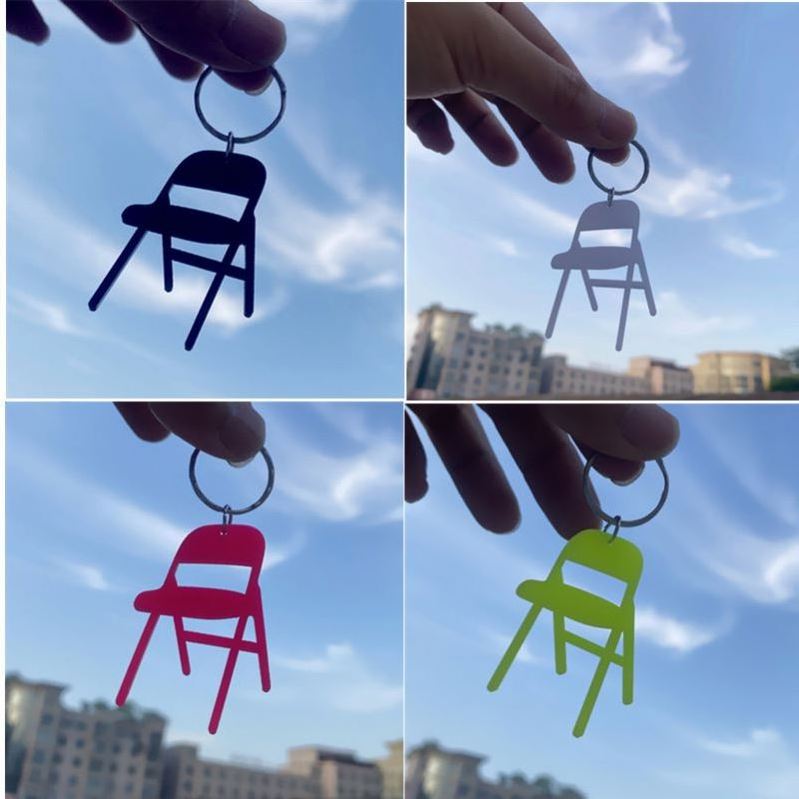 Quirky Simulation Backrest Chair Glitter Acrylic KeyChain Women Personality Creative Statement 3D mini Folding Chair Key Chains