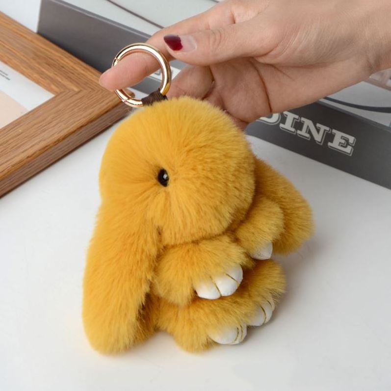 18cm Bunny Doll cute rabbit keychain Soft Cute Faux Fur Pom Pom Fluffy Plush keychains toys bag Pendant bunny fluffy keychain