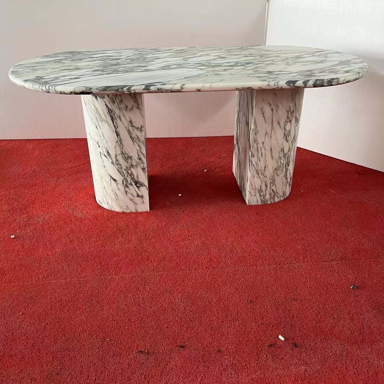 High End Quality Round Oval  Arabescato White Marble Dinning Table On Sale