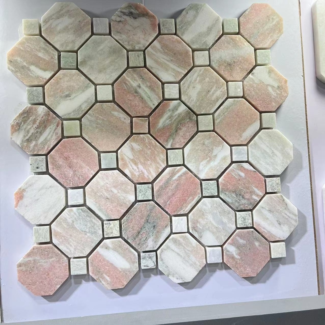 Mixed pink white marble hexagon mosaic  bathroom floor tiles for home build