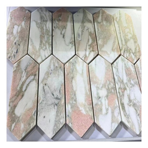 Mixed pink white marble hexagon mosaic  bathroom floor tiles for home build