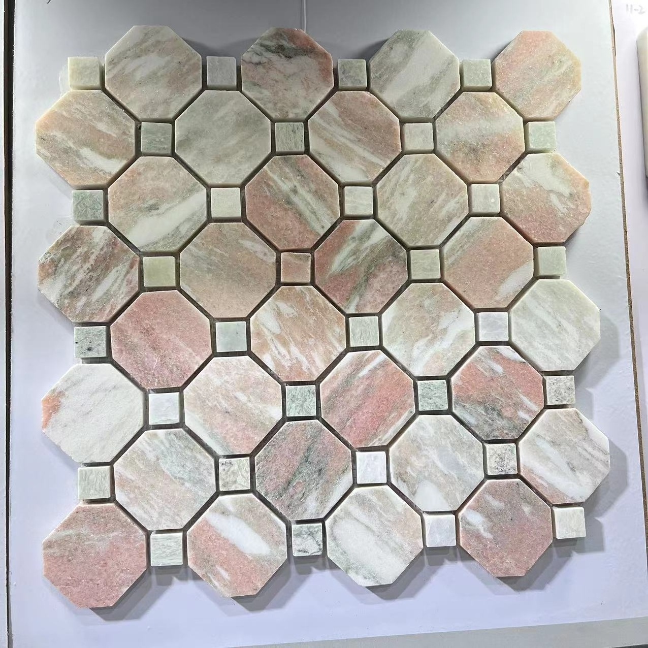 Mixed pink white marble hexagon mosaic  bathroom floor tiles for home build