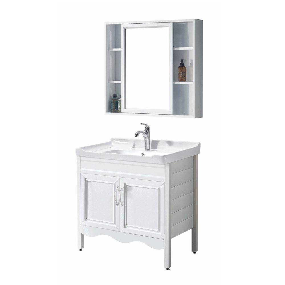 Modern Luxury White Bathroom Vanity Cabinet With Sink Floor Mounted Corner PVC Bathroom Vanities