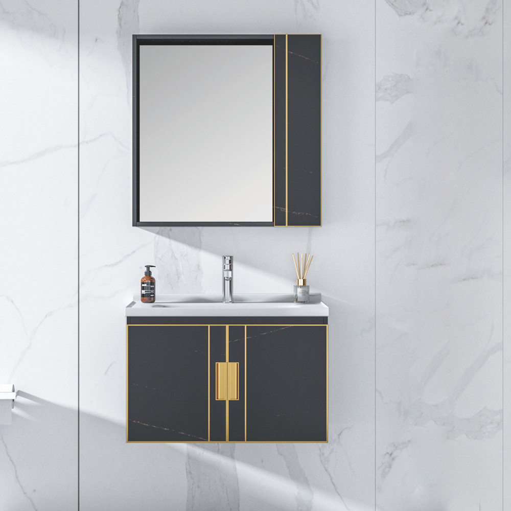 Plywood Bathroom Vanities Cabinet Mirror Stainless Steel Bathroom Modern Wall Mounted Black Size Rectangle Set Mobile Da Bagno