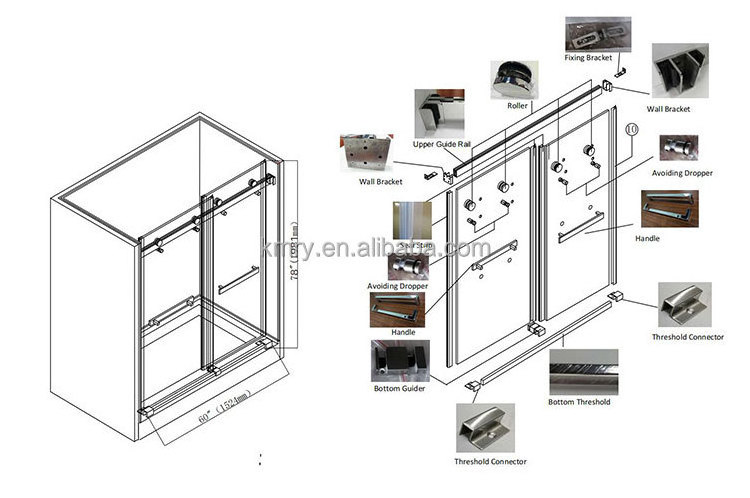 Hotel Shower Tempered Glass Screen Black Frameless Double Bypass Soft Close Bathroom Shower Enclosure Sliding Shower Door