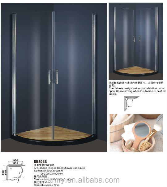 Kmry Corner Shower Cubicles/Arc-shape Outward /Inward Pivot Curved Glass Corner Sliding Door(KK3048)