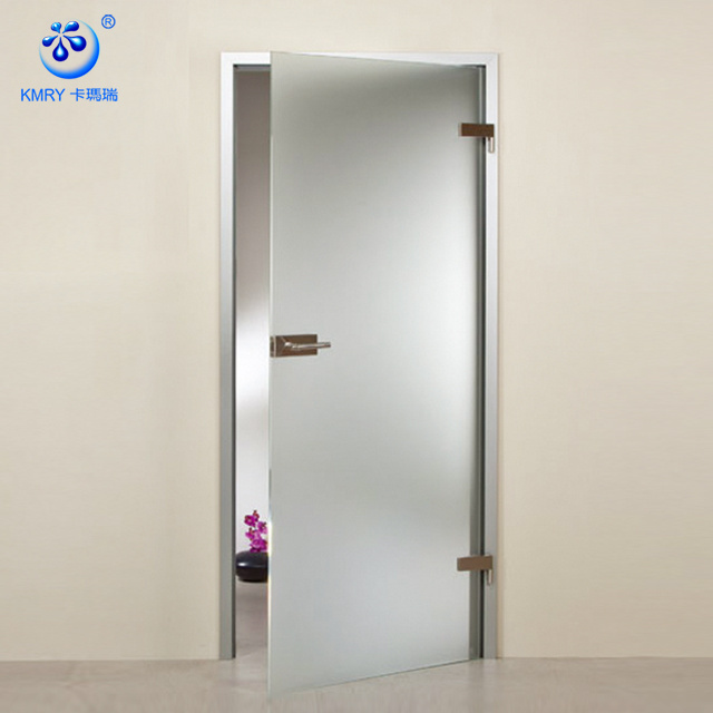 KK9011 Kitchen Swing Door or Interior Frosted Glass Graphic Design Stainless Steel Tempered Glass Bathroom Modern Entry Doors