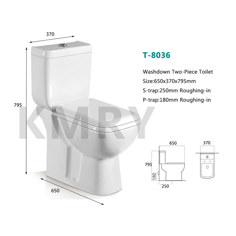 Kmry Factory Direct Sales of High Quality Toilet Two-piece Toilet Ceramic Round European Carton Packing Bathroom Two Piece 305mm