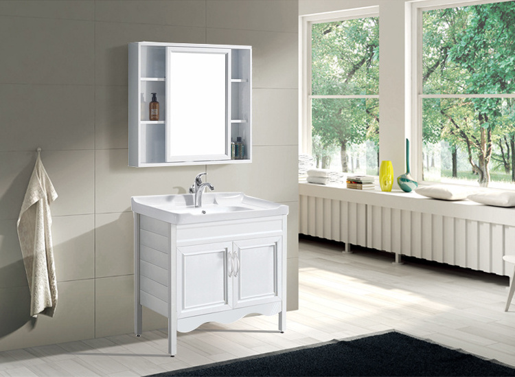 Modern Luxury White Bathroom Vanity Cabinet With Sink Floor Mounted Corner PVC Bathroom Vanities