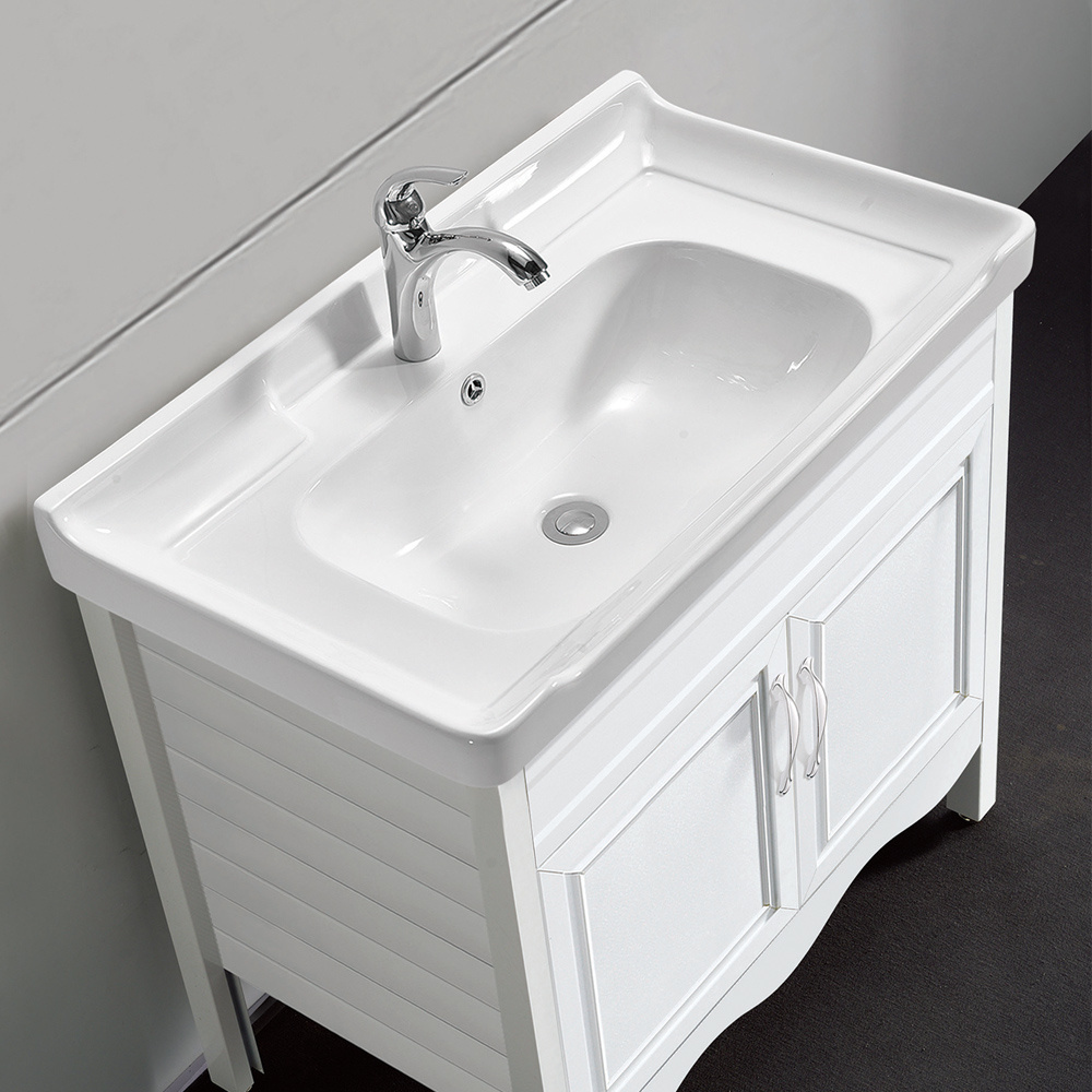 Modern Luxury White Bathroom Vanity Cabinet With Sink Floor Mounted Corner PVC Bathroom Vanities