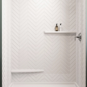 3"x8" Chevron White Solid Surface Artificial Marble Resin Stone Slab for Interior Decoration Shower Wall Panel