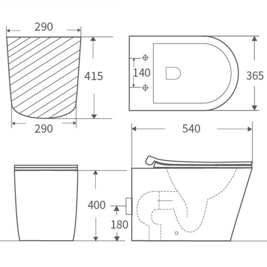 High Quality Modern Luxury One Piece Concealed Tank P-Trap Siphon Jet Flushing Ceramic Wall Hung Toilet