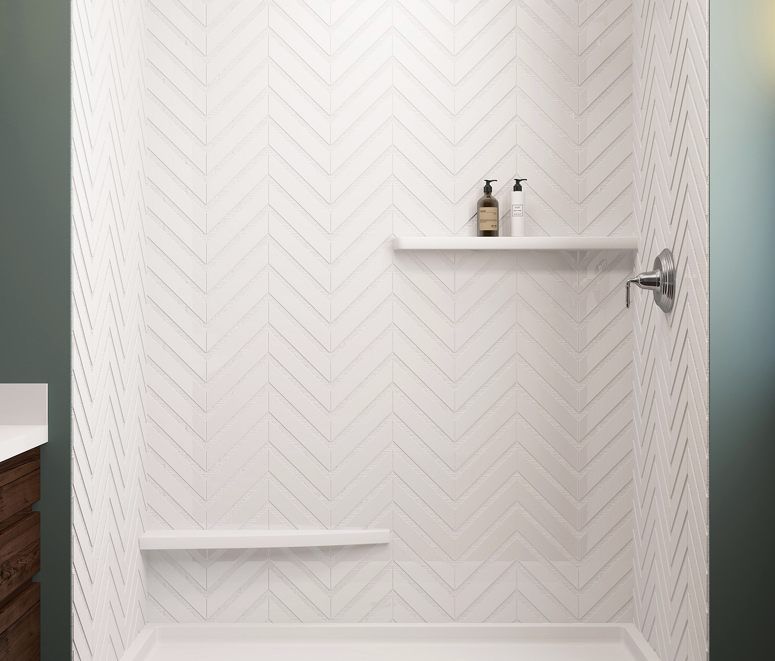 Wholesale High Quality Chevron Bathtub Surround Walls Artificial Stone Shower Wall Panels