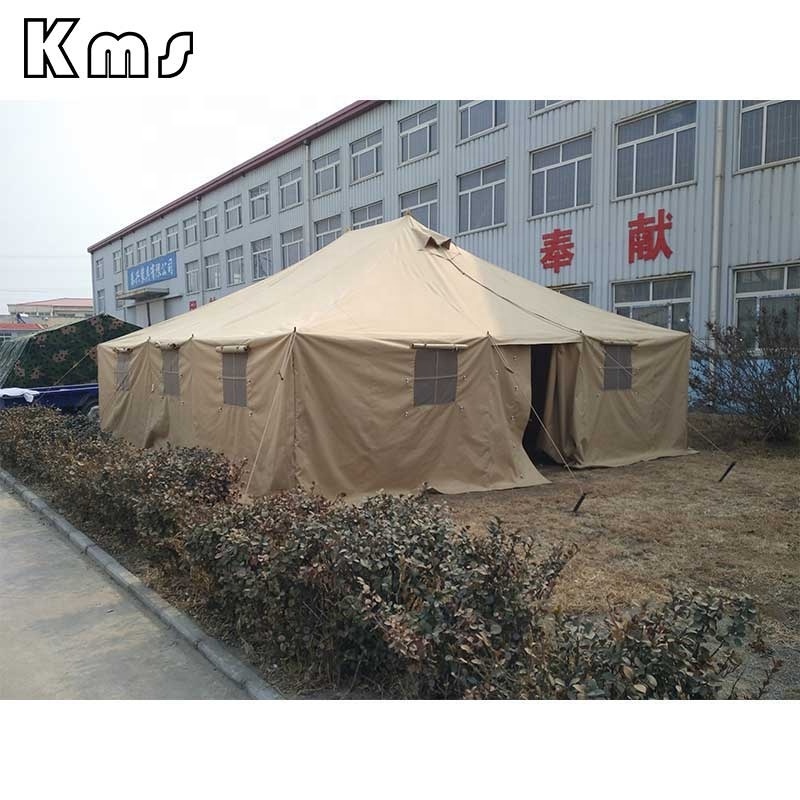 KMS Custom Professional Outdoor Khaki Canvas Used Sleeper Camping Modular Disaster Relief Tent For Sale