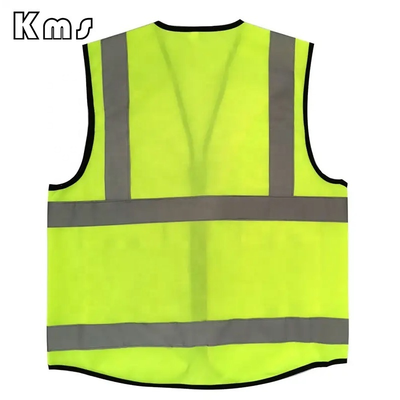 KMS Professional Wholesale Custom LOGO Outdoor Vest Polyester Mesh Yellow High Visibility Reflective Safety Vest