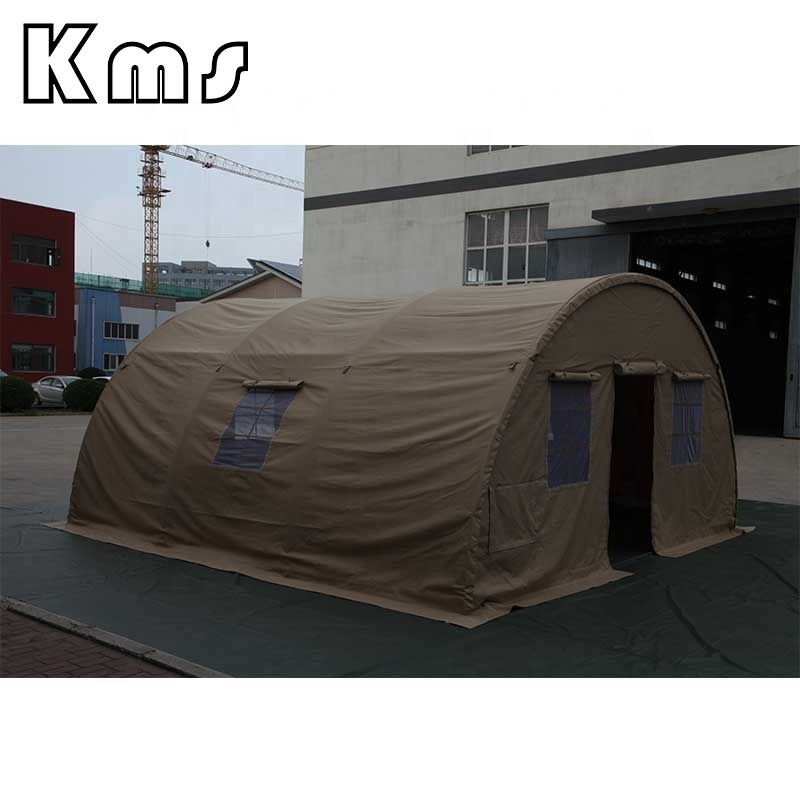 KMS Hot Sale Custom Heavy Duty Canvas Khaki Outdoor Inflatable Round Camping Tube Disaster Relief Outdoor Tent For Sale