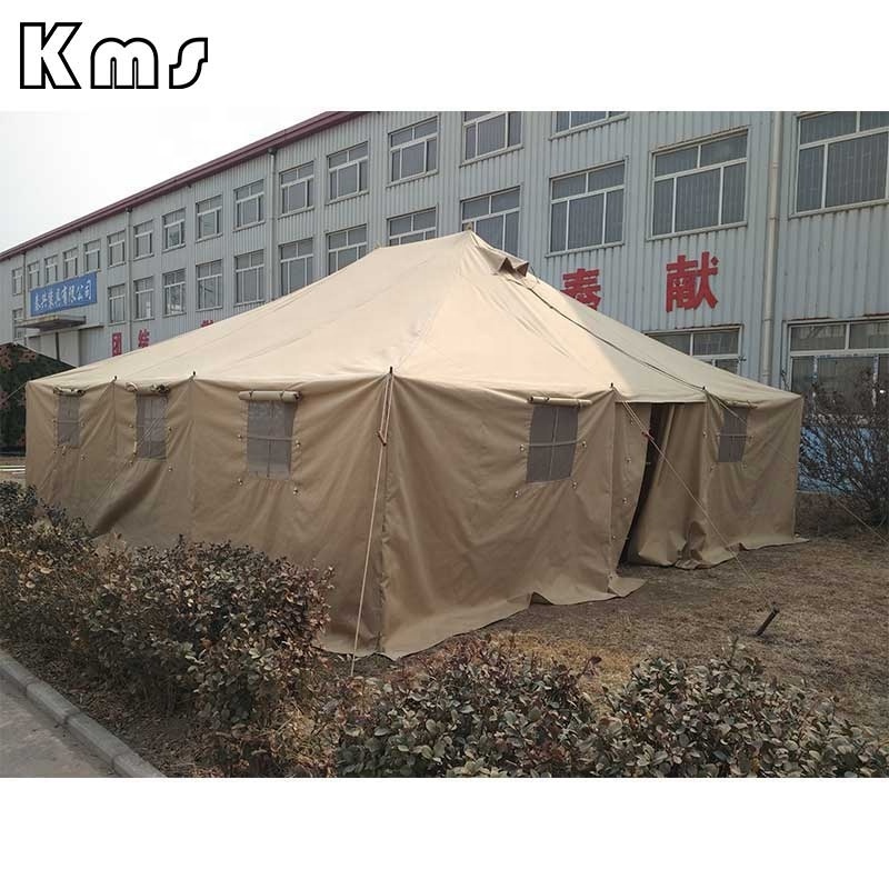 KMS Custom Professional Outdoor Khaki Canvas Used Sleeper Camping Modular Disaster Relief Tent For Sale