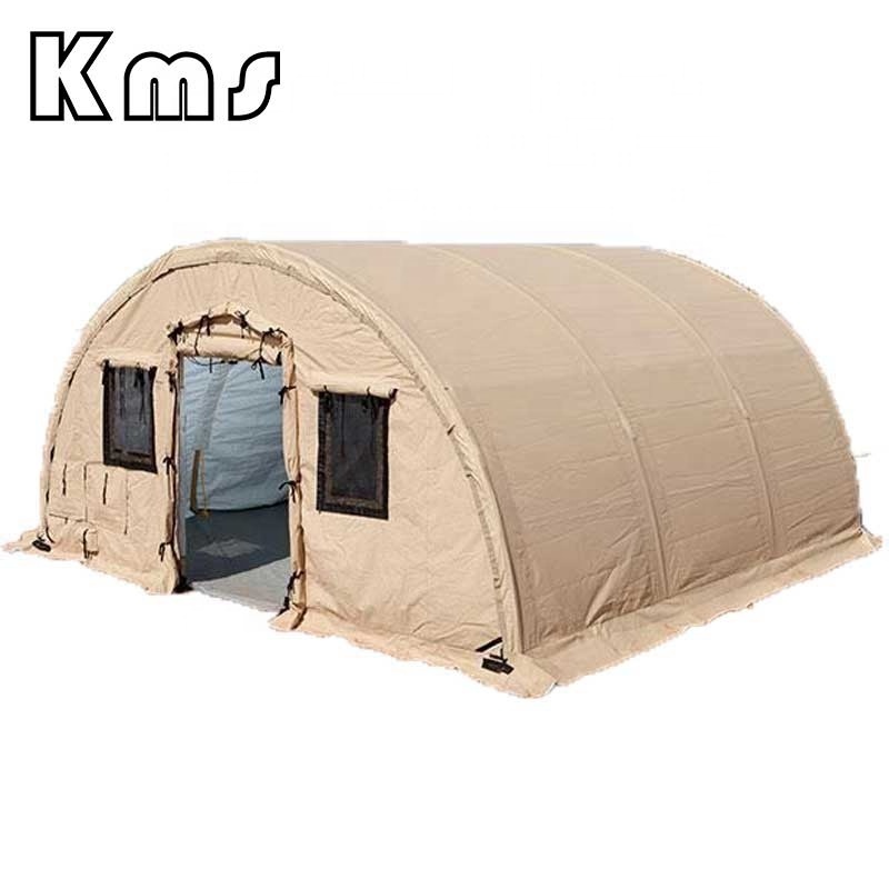 KMS Hot Sale Custom Heavy Duty Canvas Khaki Outdoor Inflatable Round Camping Tube Disaster Relief Outdoor Tent For Sale