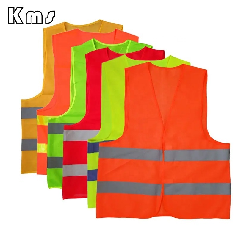 KMS Professional Wholesale Custom LOGO Outdoor Vest Polyester Mesh Yellow High Visibility Reflective Safety Vest