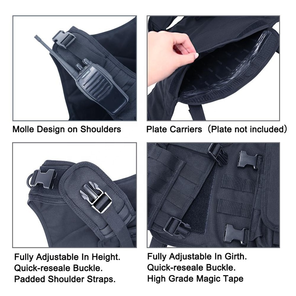 KMS Custom Black 600D Polyester Protective Security Guard Molle Armored Vest Combat Security Tactical Personal Protective Vest