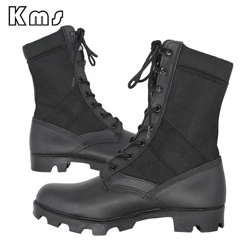 KMS Custom Wholesale Leather Oxford Safety Waterproof Outdoor Botas Bottes Tactiques Tactical Black Combat  Boots For Men