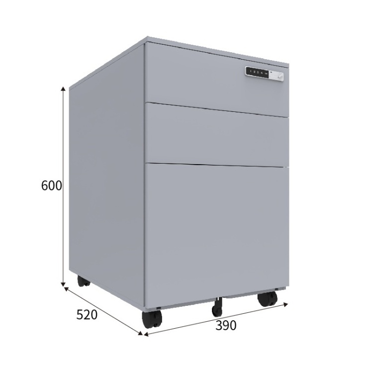 3 Drawer Movable Storage Cabinets Steel mobile pedestal with Electronic Combination Lock