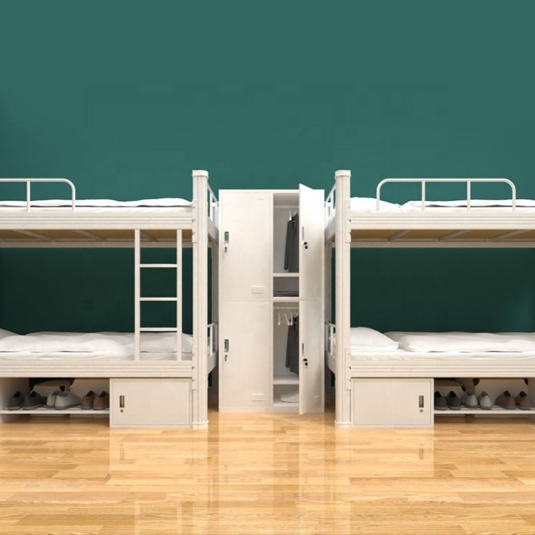 Modern Cheap White Steel Private Home Use Children Bunk Beds Twin Over Full School Hotel Hostel Use Bunk Bed with Mattress