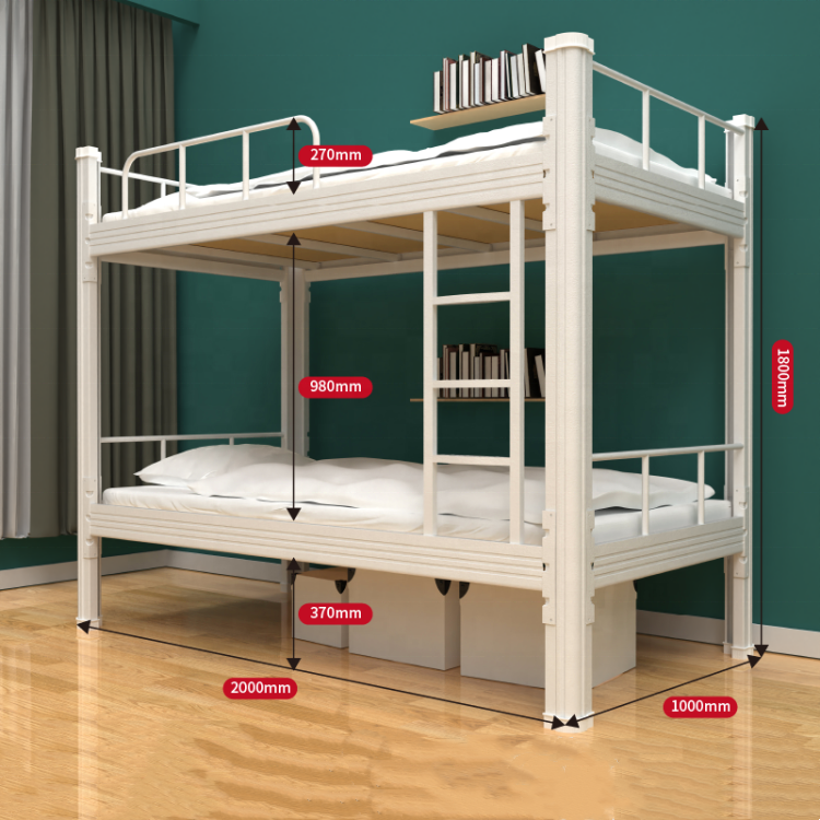 Modern Cheap White Steel Private Home Use Children Bunk Beds Twin Over Full School Hotel Hostel Use Bunk Bed with Mattress